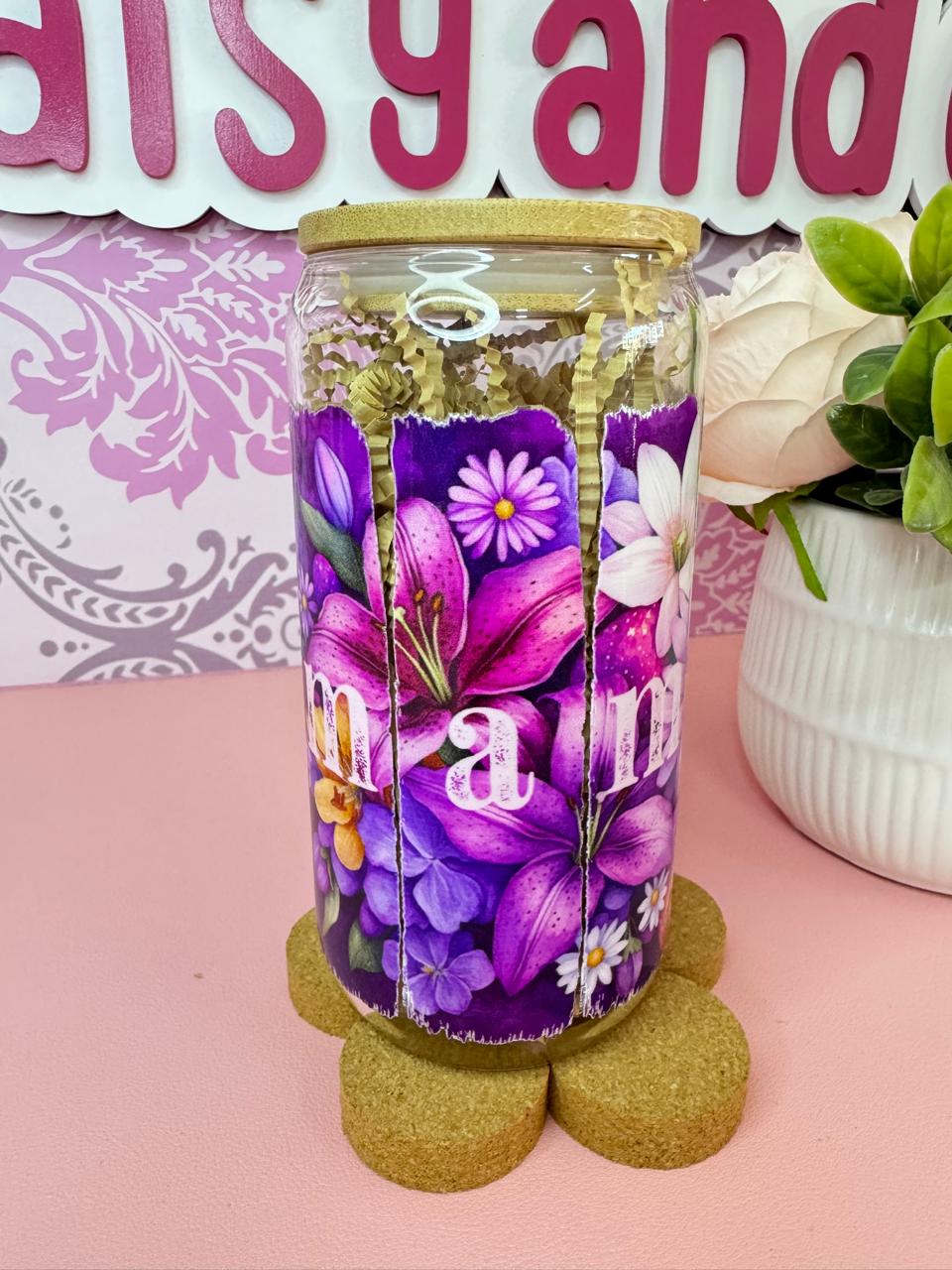Mama in Bloom Iced Coffee Glass Cup