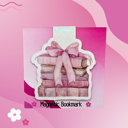 Books and Pink Bow Magnetic Bookmark