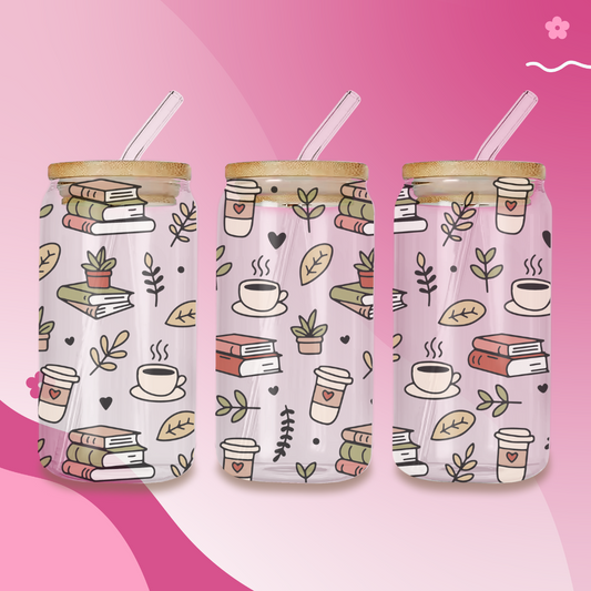 Caffeine & Chapters Iced Coffee Glass Cup